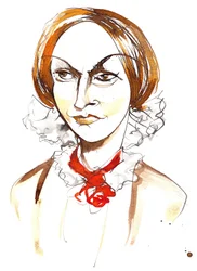 Charlotte Brontë, englische Romanautorin und Dichterin (1816 - 1855); Farbkarikatur